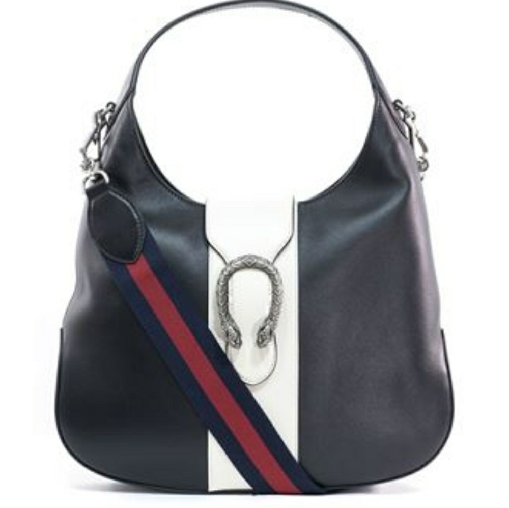 GUCCI Calfskin Medium Dionysus Hobo Black White
